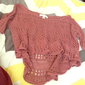 Cowl neck hi low crop sweater